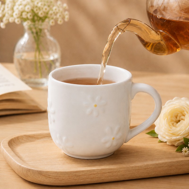 Tazza da caffè in ceramica con margherite in rilievo