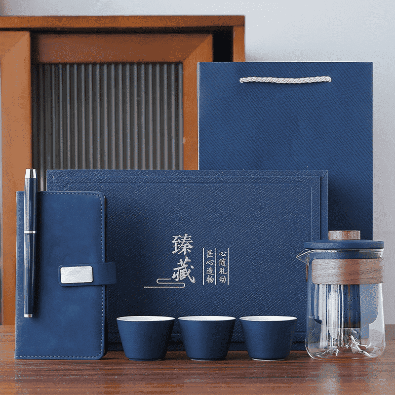 Confezione regalo per set da tè aziendale personalizzato con taccuino e penna
