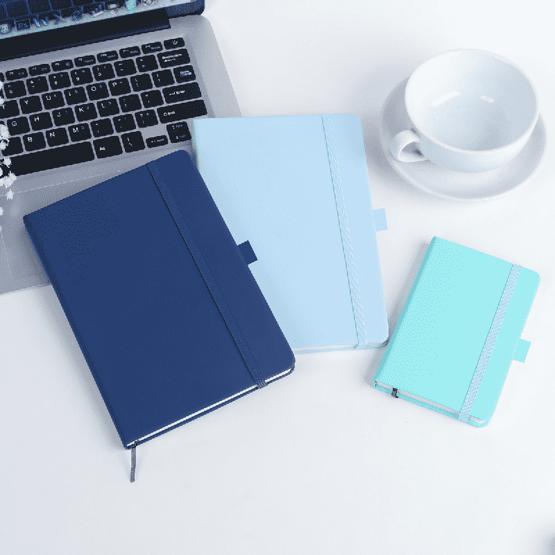 Notebook aziendale con fascia elastica in pelle PU A5 con logo personalizzato
