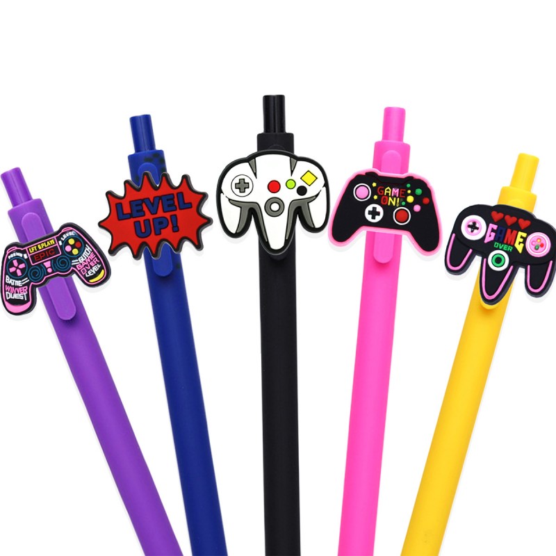 Penna gel inchiostro nero retrattile con ciondolo in silicone per controller di gioco