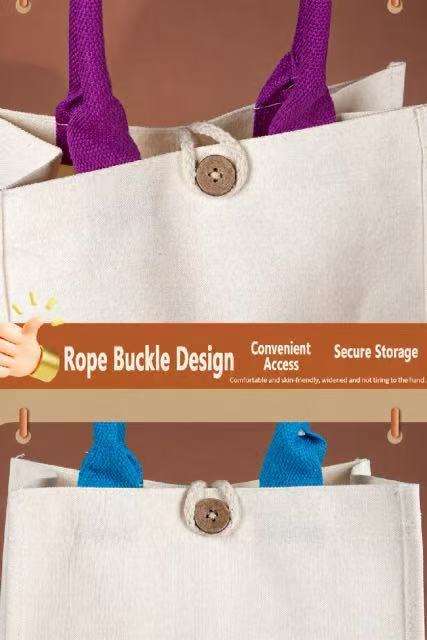 Borsa tote in tela con manico a contrasto e bottone in legno Borsa tote in tela con manico a contrasto e bottone in legno
