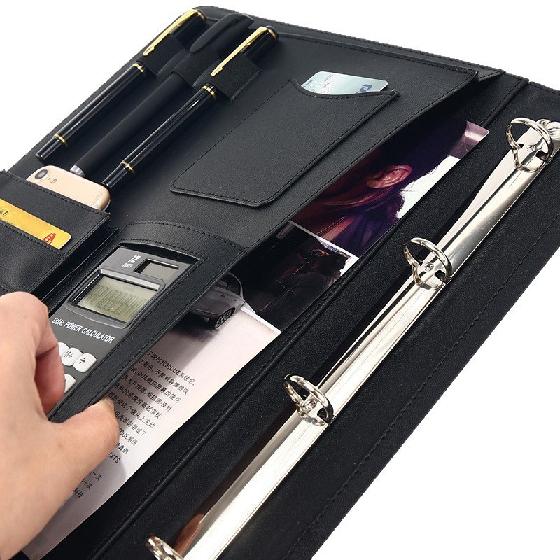 Cartella portfolio con raccoglitore ad anelli A4 in pelle PU con calcolatrice