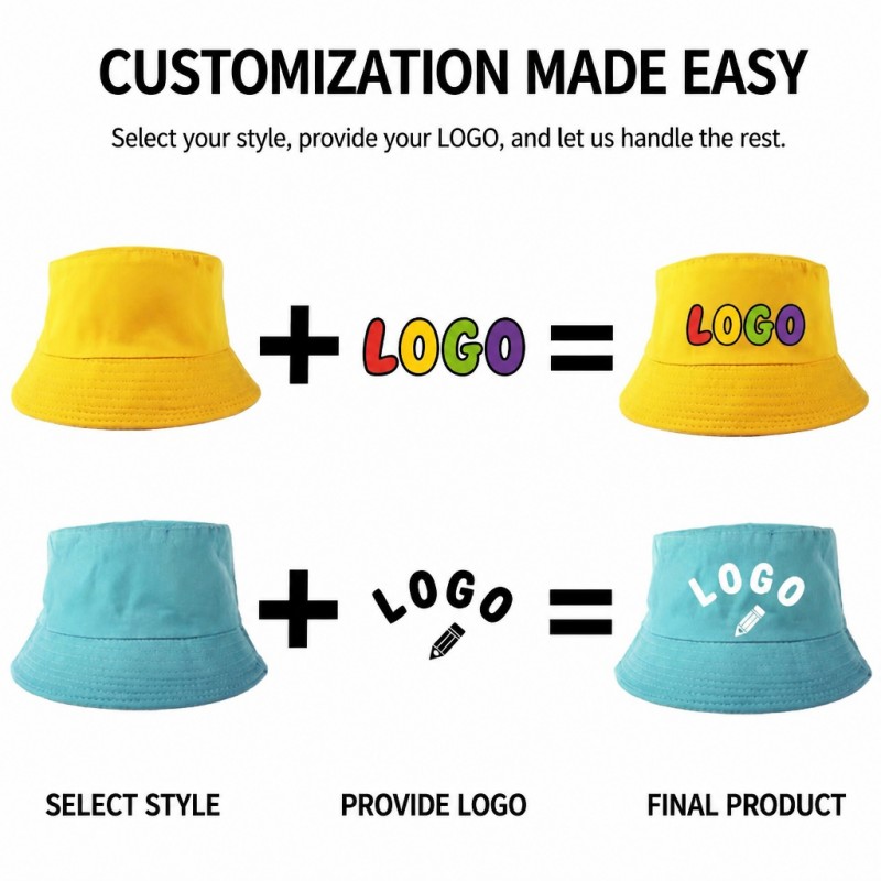 Cappello da pescatore in cotone bianco con logo personalizzato