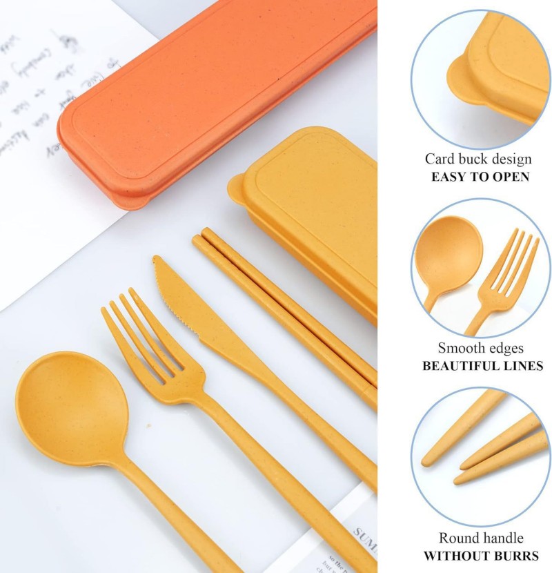 Set di utensili portatili in paglia di grano con custodia Set di utensili portatili in paglia di grano con custodia
