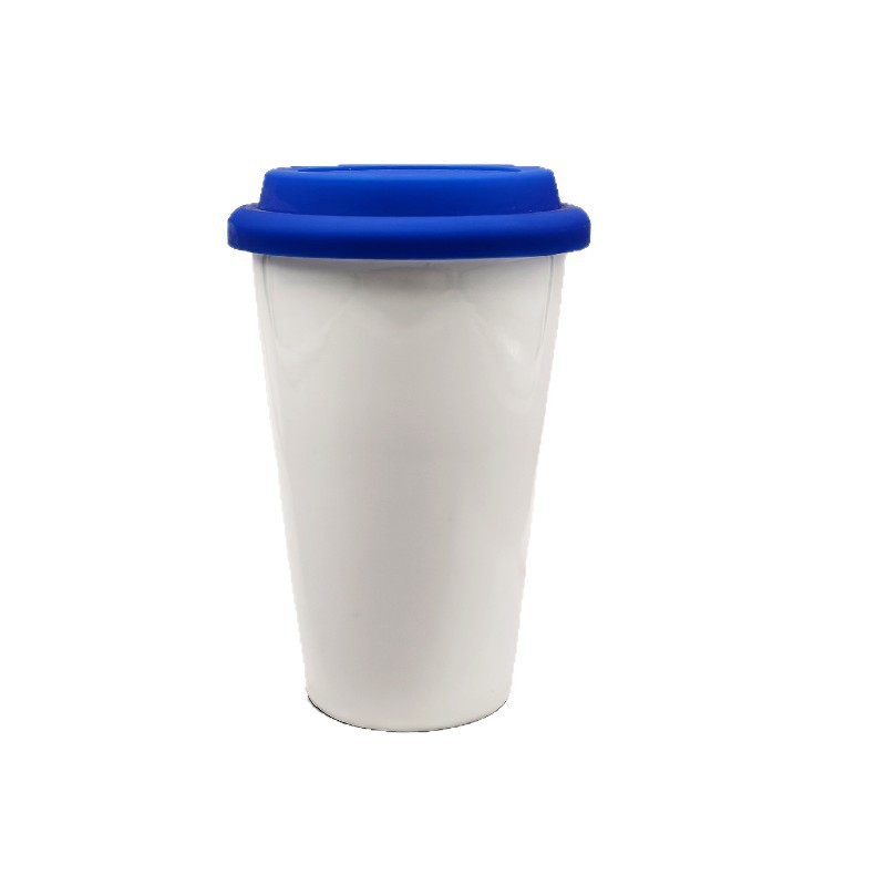 Tazza da viaggio in ceramica personalizzata da 350 ml con coperchio in silicone