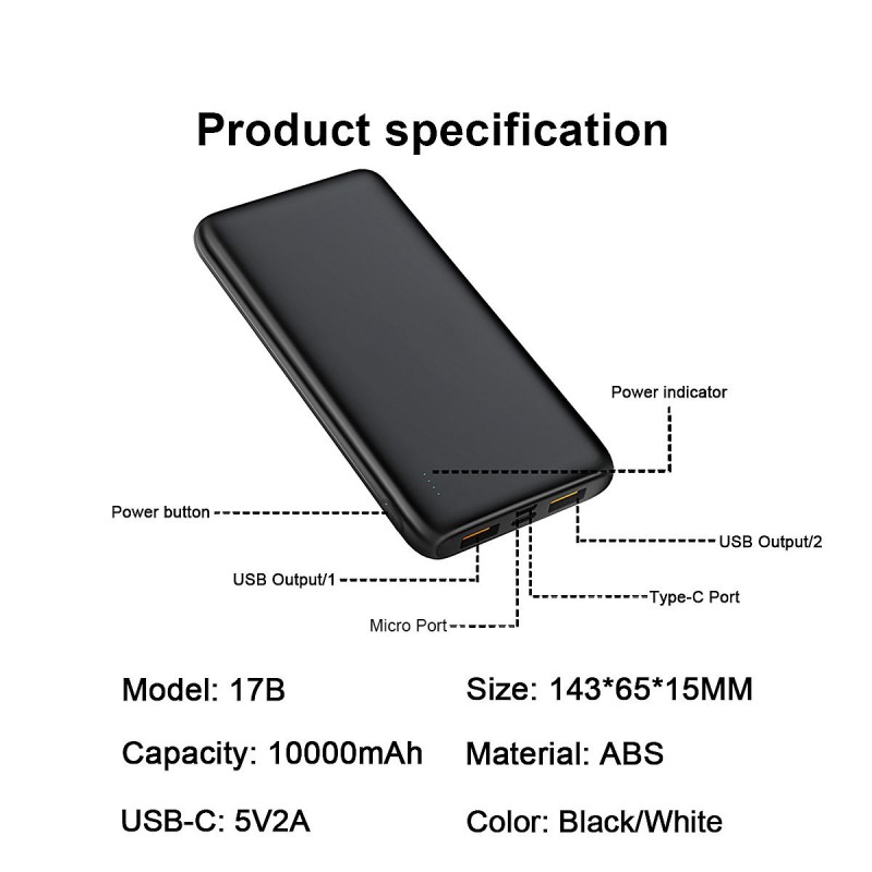 Power bank portatile sottile con capacità personalizzata