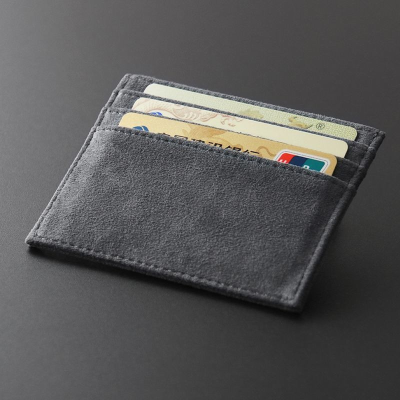 Porta carte di credito sottile porta carte in pelle scamosciata