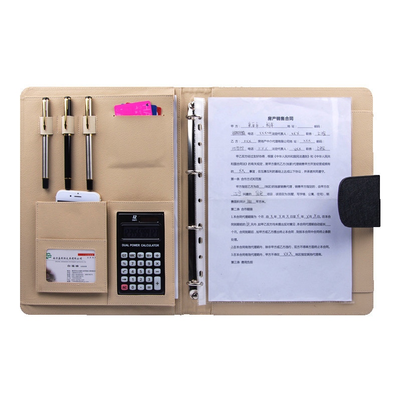 Cartella portfolio con raccoglitore ad anelli A4 in pelle PU con calcolatrice