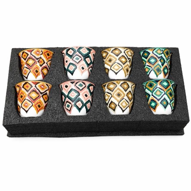 Set regalo da 8 pezzi di tazza in ceramica geometrica Boho per tè e caffè