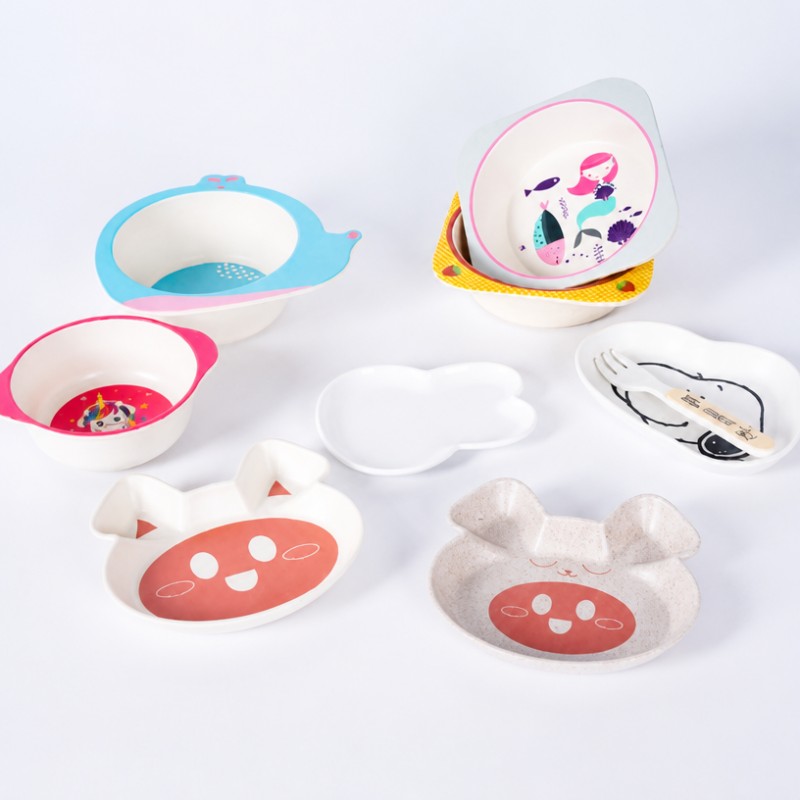 Piatti personalizzati per bambini in fibra di bambù, cartoni animati, stoviglie per bambini