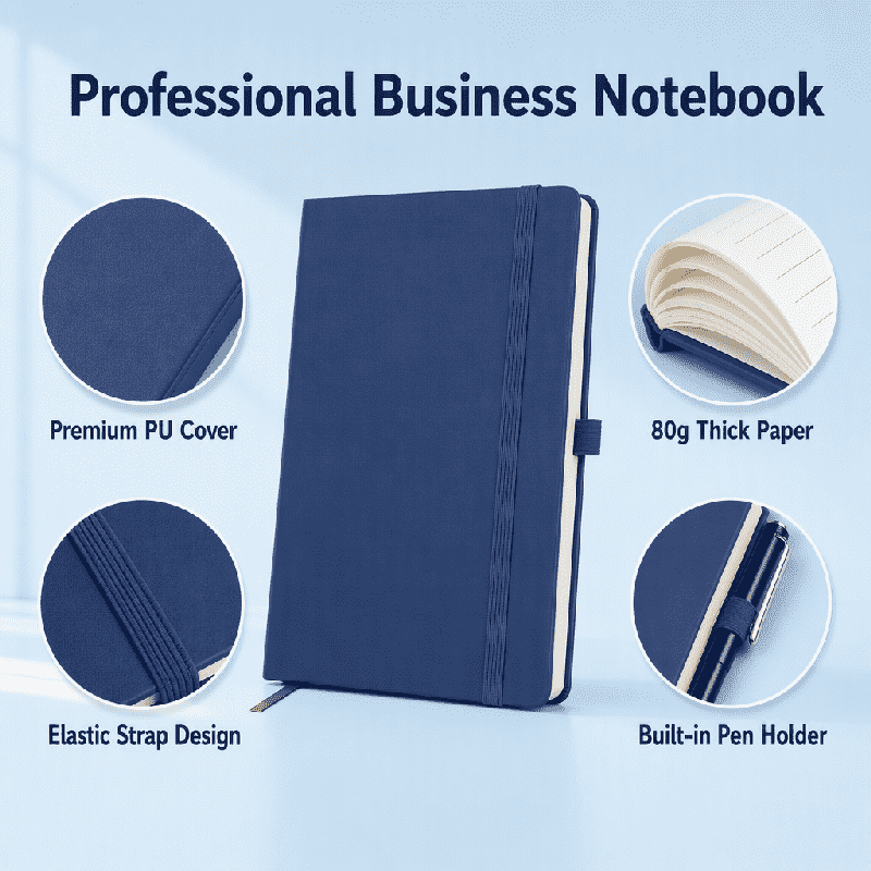 Notebook aziendale con fascia elastica in pelle PU A5 con logo personalizzato