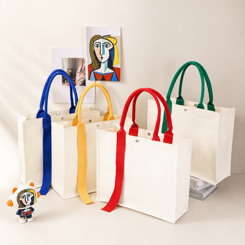 Borsa tote regalo in tela personalizzata con manico a contrasto