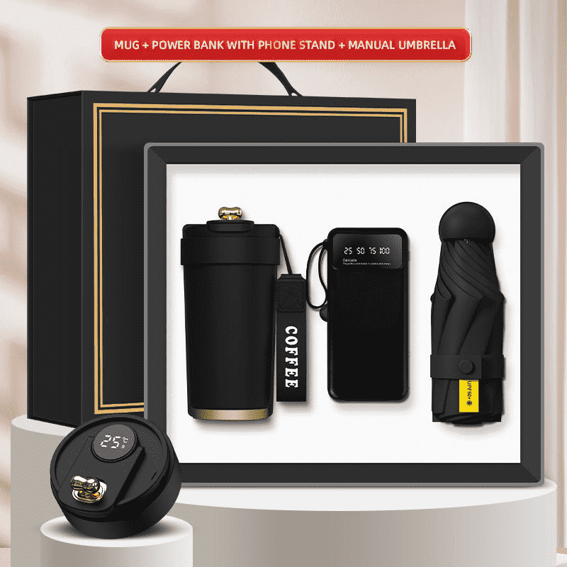 Mini ombrello Power Bank con logo personalizzato 3 in 1, confezione regalo