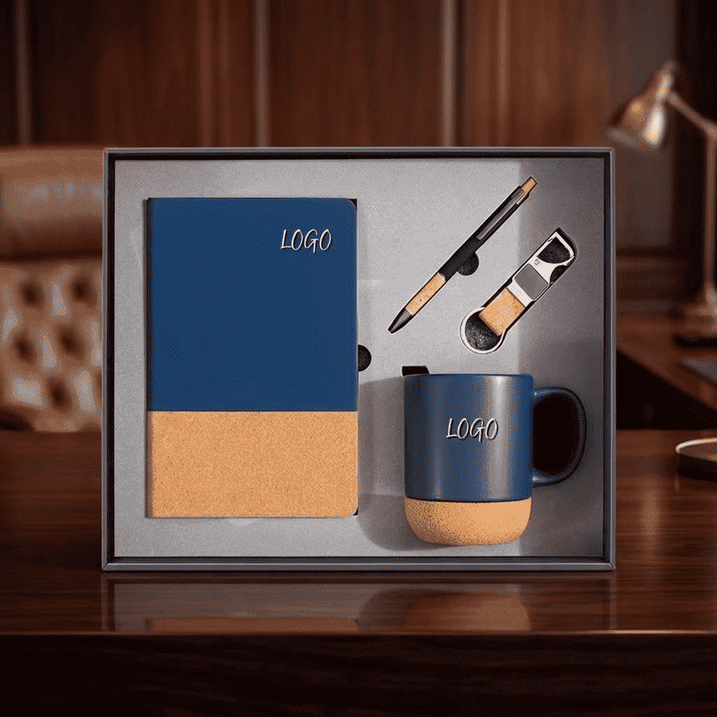 Set regalo aziendale con accento in sughero premium