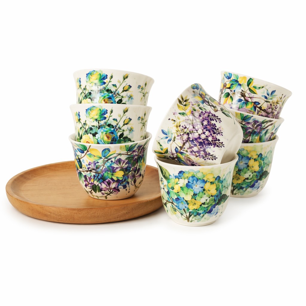 Set regalo da 8 pezzi per tazze da tè in ceramica floreale ad acquerello per servire il tè