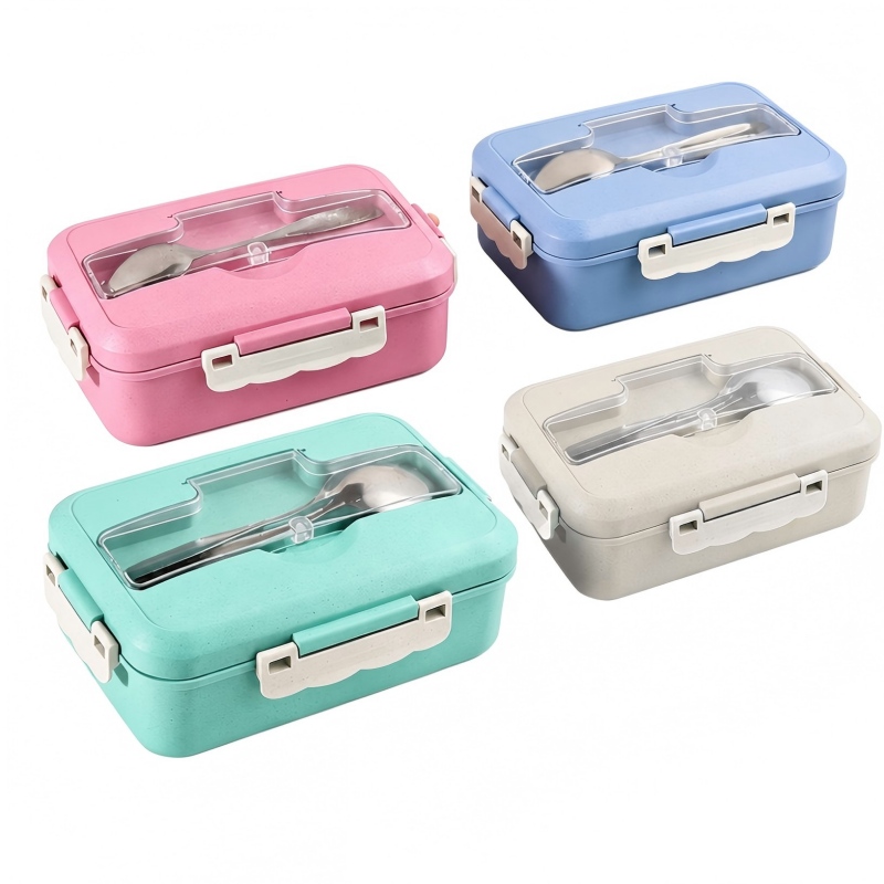 Bento Box in paglia di grano con posate in acciaio inossidabile