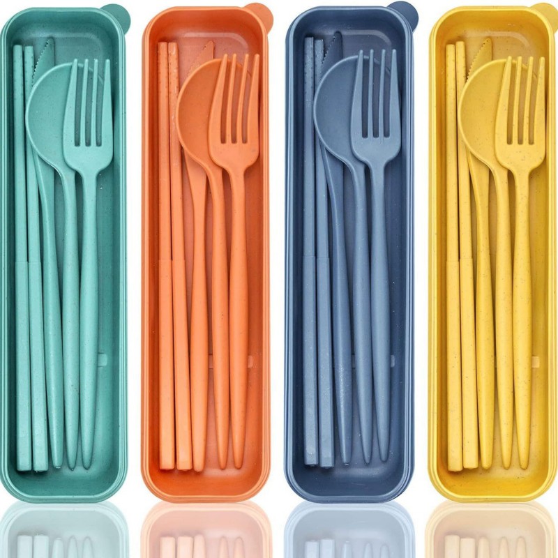 Set di utensili portatili in paglia di grano con custodia